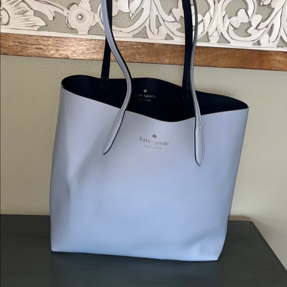 Kate Spade Ava Reversible Leather Tote Periwinkle & Navy EUC